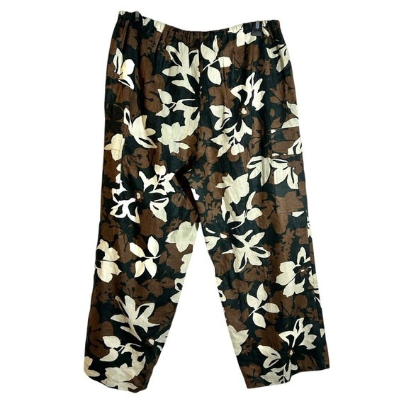 Cali Cali 100% Linen Cargo Wide Leg Style Floral Crop Pants Brown Multi Size M - Picture 2 of 10